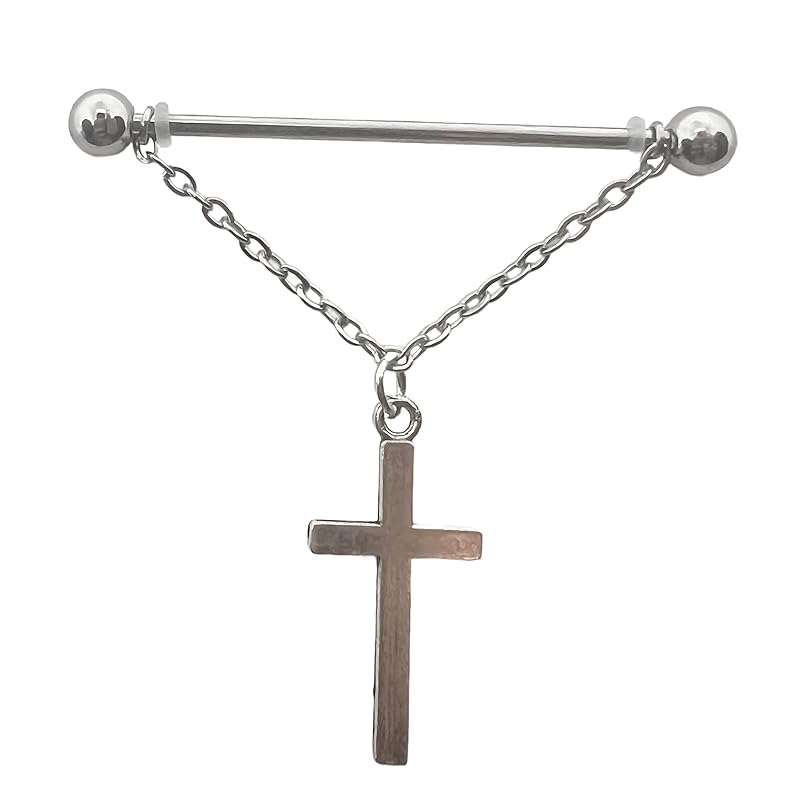 

No holes needed industrial fake earrings chain cone Magnetic adjustment parts silver straight barbell cartilage piercing Mine system Mass production