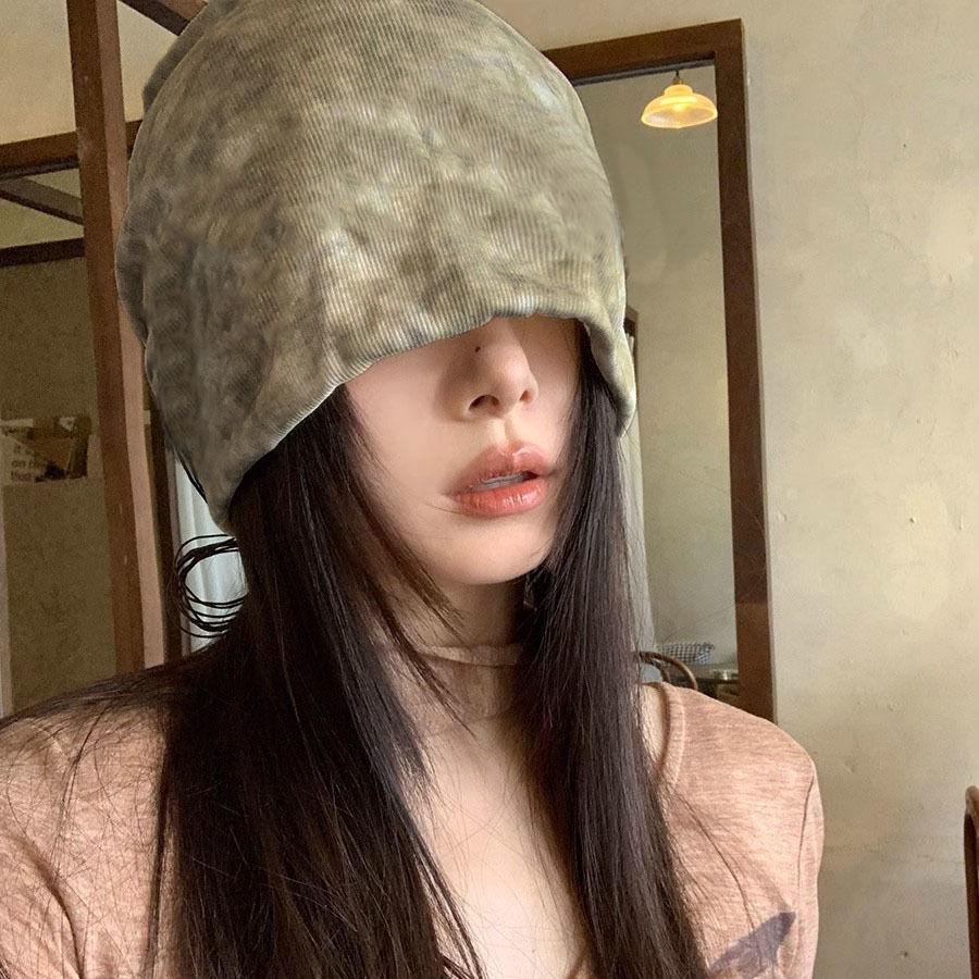 Small and High-end Tie Dye Tassel Bead Pile Hat for Women American Retro Big Head Circumference Cold Hat Loose Hat