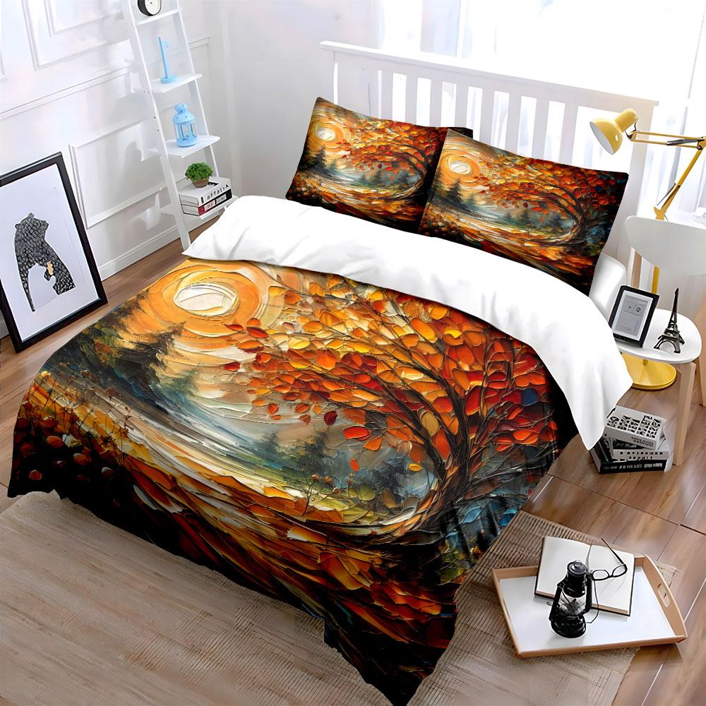 Autumn Landscape Art Decor Set Bedding Set with 1 Duvet Cover 2 Pillowcases Single Double King Queen, Gift