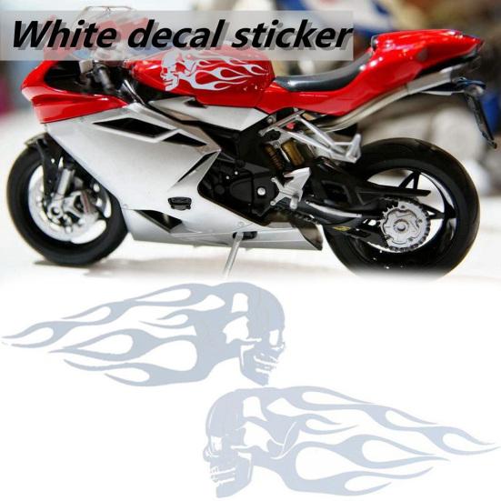 2Pcs Universal Motorcycle Gas Fuel Oil Tank Skull Flame Badge Decal Sticker