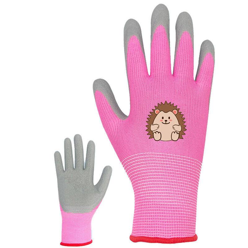 

Protective Children Gloves Play Gardening Outdoor Fun Labor Durable Waterproof Pink Hedgehog,XS （under 5 years old）