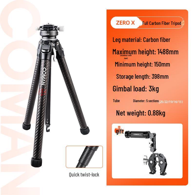Coman ZERO F38/X/Y All-Carbon Fiber Tripod with Zero-Sense Quick Release Head