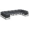 10 Piece Black Aluminum Garden Sofa Set with Cushions