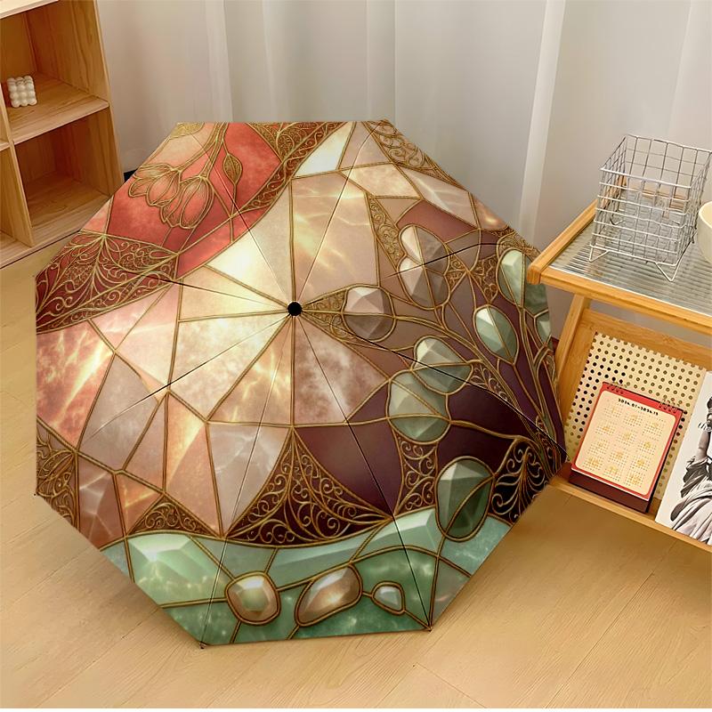 

Floral Round Decor Theme Automatic Umbrella Compact 8-Rib Design Sturdy Construction Durable Umbrella Stylish Accessory