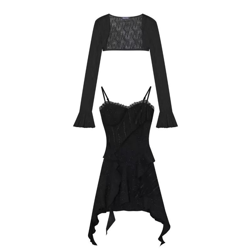 

Однотонное мини-платье на бретельках Y2k, женское элегантное короткое праздничное платье без рукавов, повседневное цельное платье, корейская мода, лето 2024 г. M чёрный