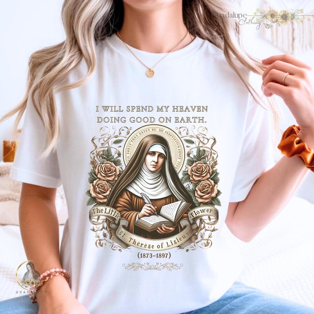 St. Therese of Lisieux Illustration T-Shirt | Little Flower Catholic Saint Tee