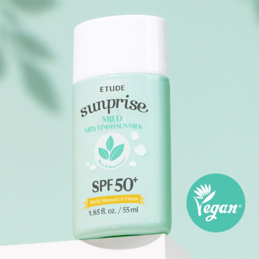 Etude Sunprise Mild Airy Finish Güneş Sütü SPF50+ PA++++ (55ml) – %100 Mineral Filtre, Yapışkan Olmayan Mat Bitiş