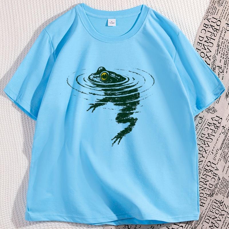 Frog Swimming Tshirt Summer Unisex Unisex Funny Animal Graphic Tee Elastic Casual Short Sleeve Breathable Round Neck Tshirt