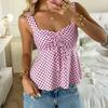 Sleeveless Casual Polka Dot Print Ruched Front Tank Top with Adjustable Straps Lightweight Summer Blouse for Women