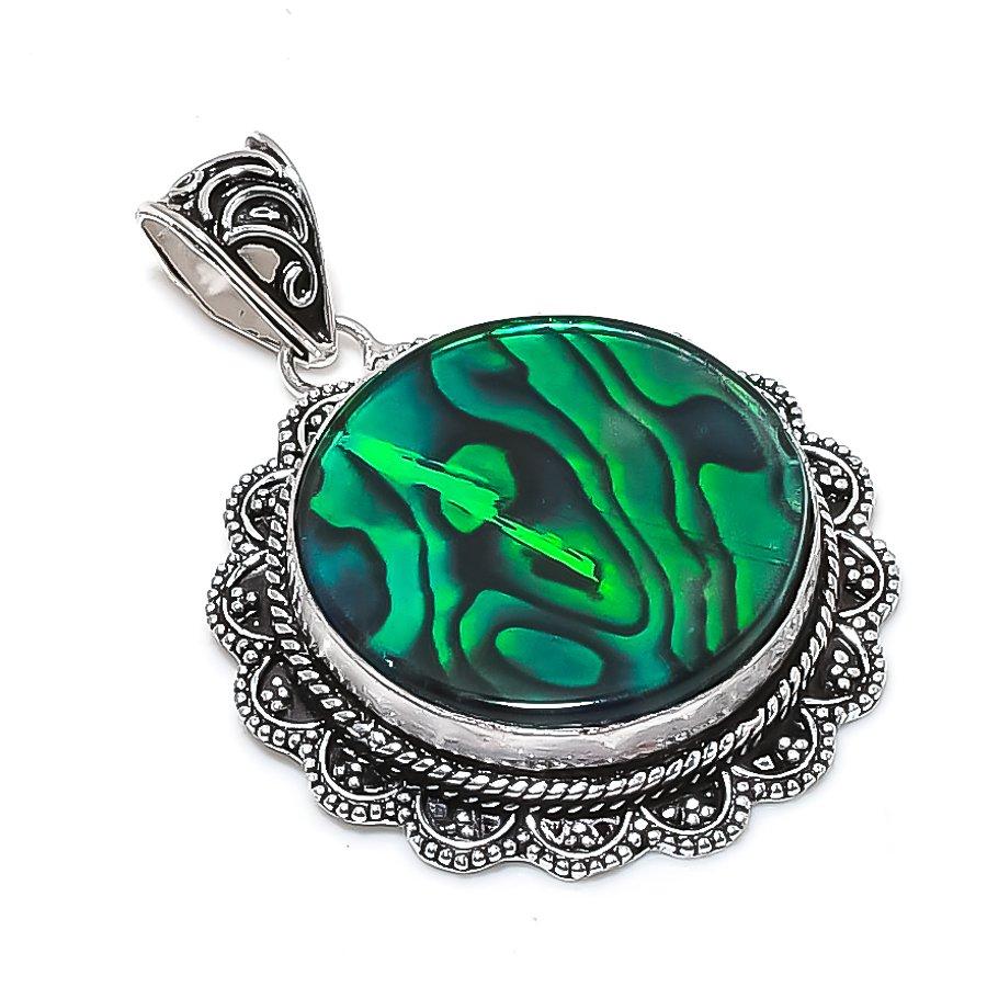 Natural Abalone Shell Gemstone 925 Sterling Silver Jewelry Pendant 2.17  ETC-14039