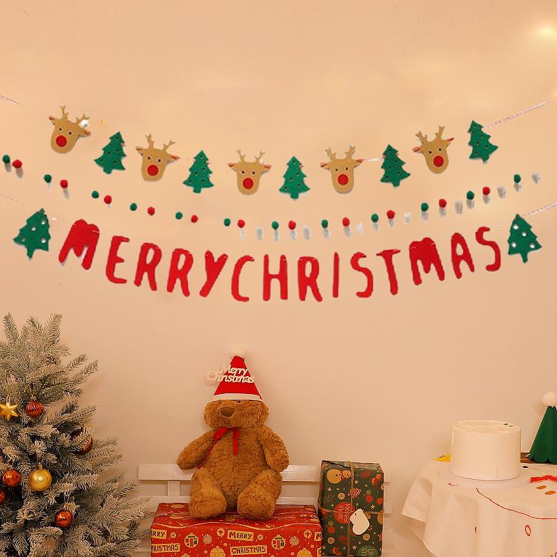 DIY Handmade LED String Light Decorated Merry Christmas Holiday Hanging Home Room Background Pull Flag Banner Christmas Pendant