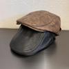 American Retro PU Leather Plain Baker Boy Hat for Women Autumn Winter Unisex Beret Newsboy Cap Reversible Duckbill Peaked Cap