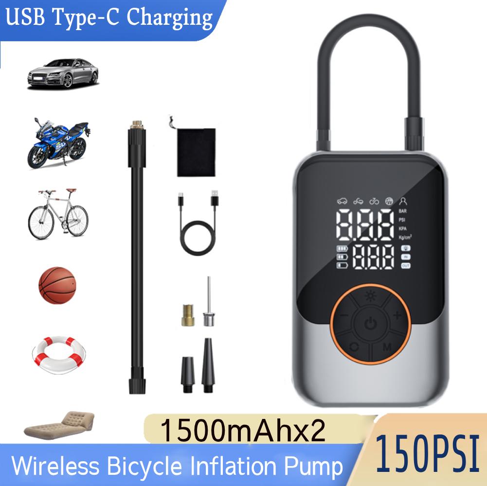 Wireless Car Inflation Pump 1500mAhx2 150PSI USB Type-C Charging Quick Charging Tire Pressure Car Tire Wireless Air Pump