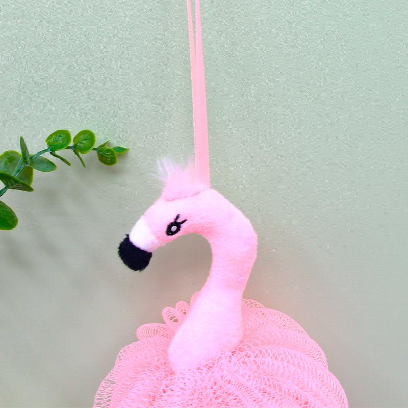 Pink Flamingos Soft Mesh Bath Flowers Girls Bath Brush Exfoliating Back Massage Scrubber Cleaning Balls Body Wash Foaming Net