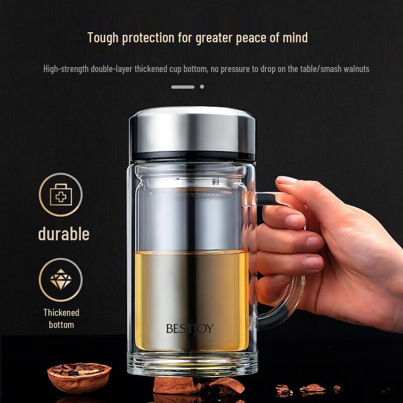 FUGURNG BESTJOY Double-Wall Glass Tea Infuser Bottle with Handle