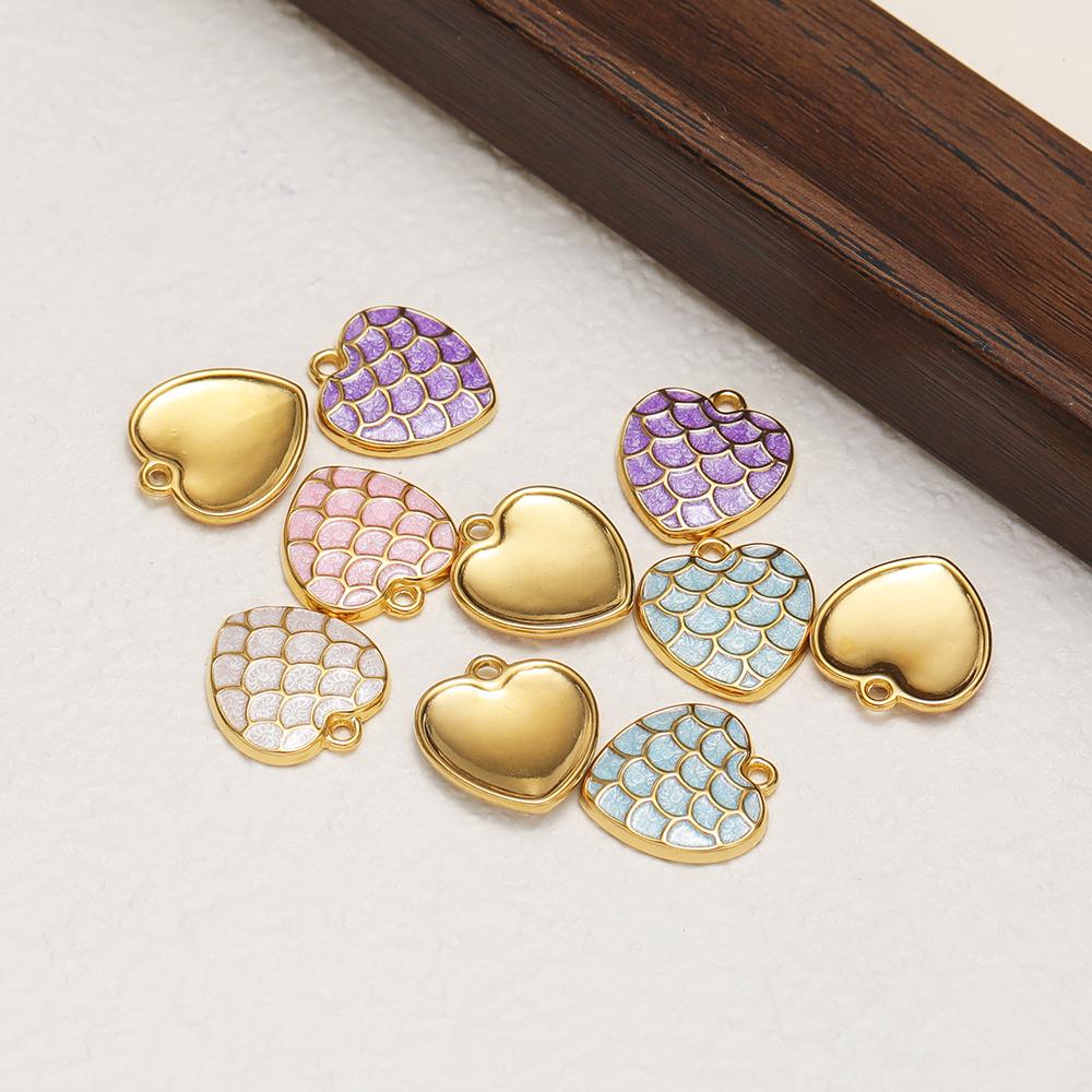 5pcs Stainless Steel Enamel Heart Charms Fish Scales Pendant for DIY Jewelry Findings Necklace Earrings Making Bracelet Supplies