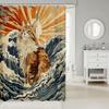 Cartoon Cat Kids Shower Curtains,Ocean Wave Japanese Ukiyo-e Bathroom Curtain,Ragdoll Abstract Stripe Home Decor,Sea Blue Retro