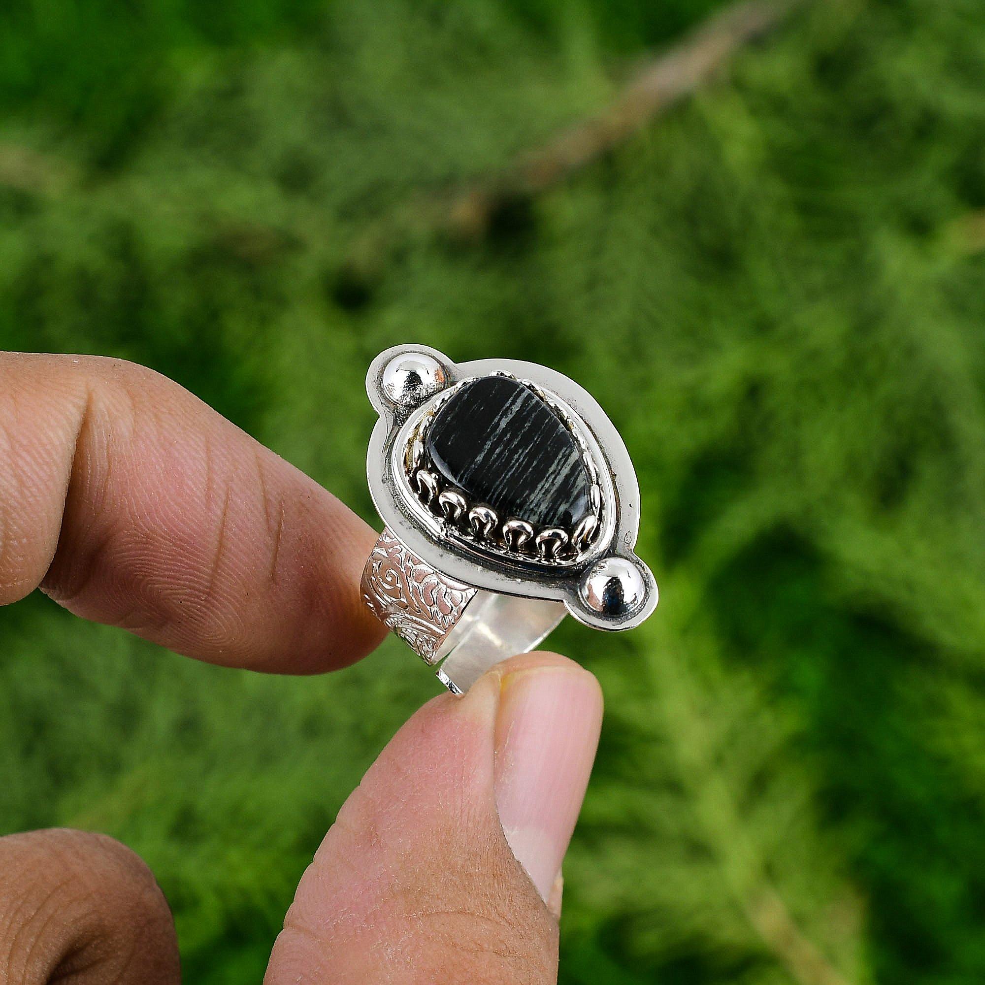 

Подарок для женщин Кольцо-обещание регулируемое Серебро 925 пробы Натуральный серебристый яшма с листом Adjustable