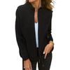 Women Jacket Stand Collar Long Sleeve Woolen Coat with Pockets Solid Color Warm Lightweight Coat Daily Wear