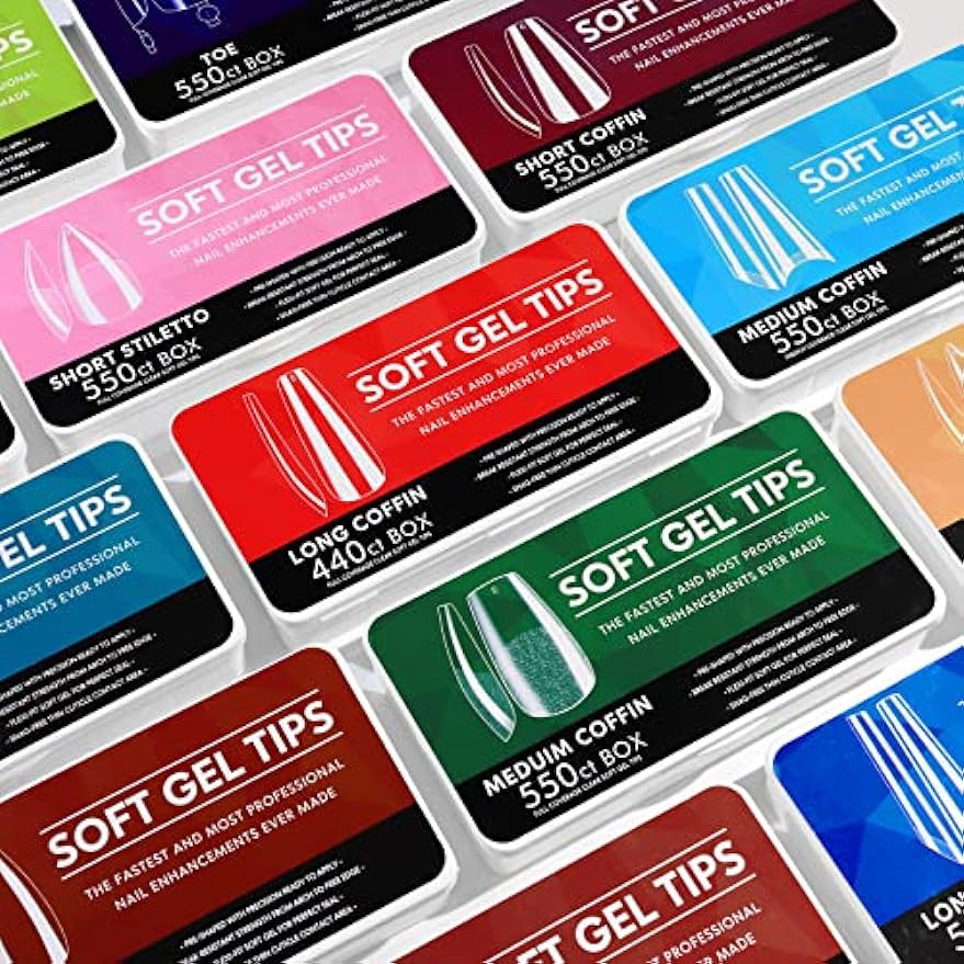 Full Cover Clear Soft Gel Tips, Medium Coffin False Nail Tips for Acrylic Nails Extension with Box, 550PCS, 11 Sizes(Style 11)