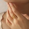 Retro Lotus OM Symbol Open Ring Stainless Steel Women's Buddhist Adjustable Talisman Couple Anniversary Jewelry Gift