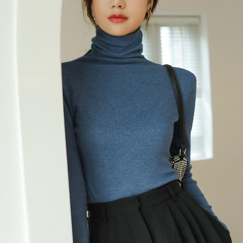 Imitation Cashmere Pile Collar Base Shirt for Women Versatile and Slim Fit Long Sleeved Top for Spring Autumn and Winter Interior Wear