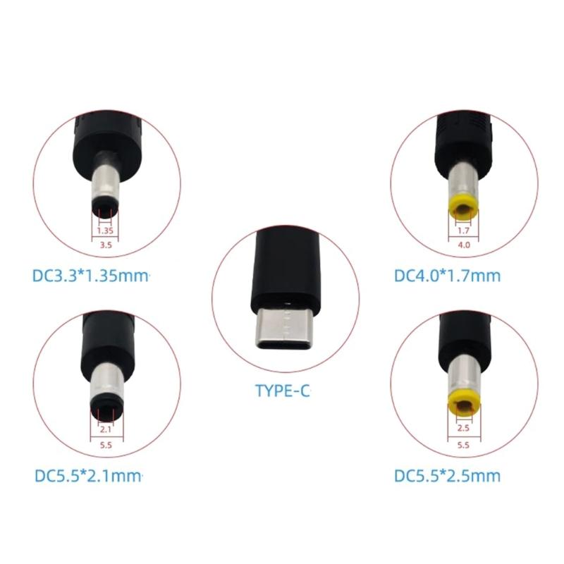 DC5V Male To Type C Male Charging Cable for Phone Tablet Speaker Headphones 4 Connector Size Supports Up To 36W Power