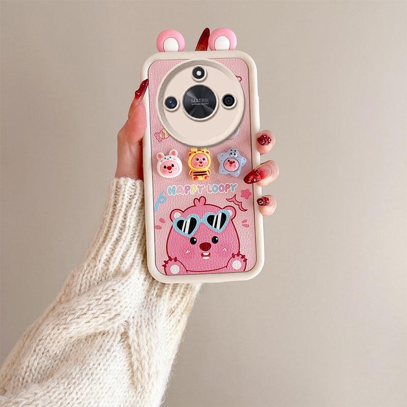 KEYSION Cute Ear 3D Cartoon Case for HONOR X9c Smart 5G with Bracelet Soft Silicone Shockproof Phone Cover for Huawei Honor X9c Smart