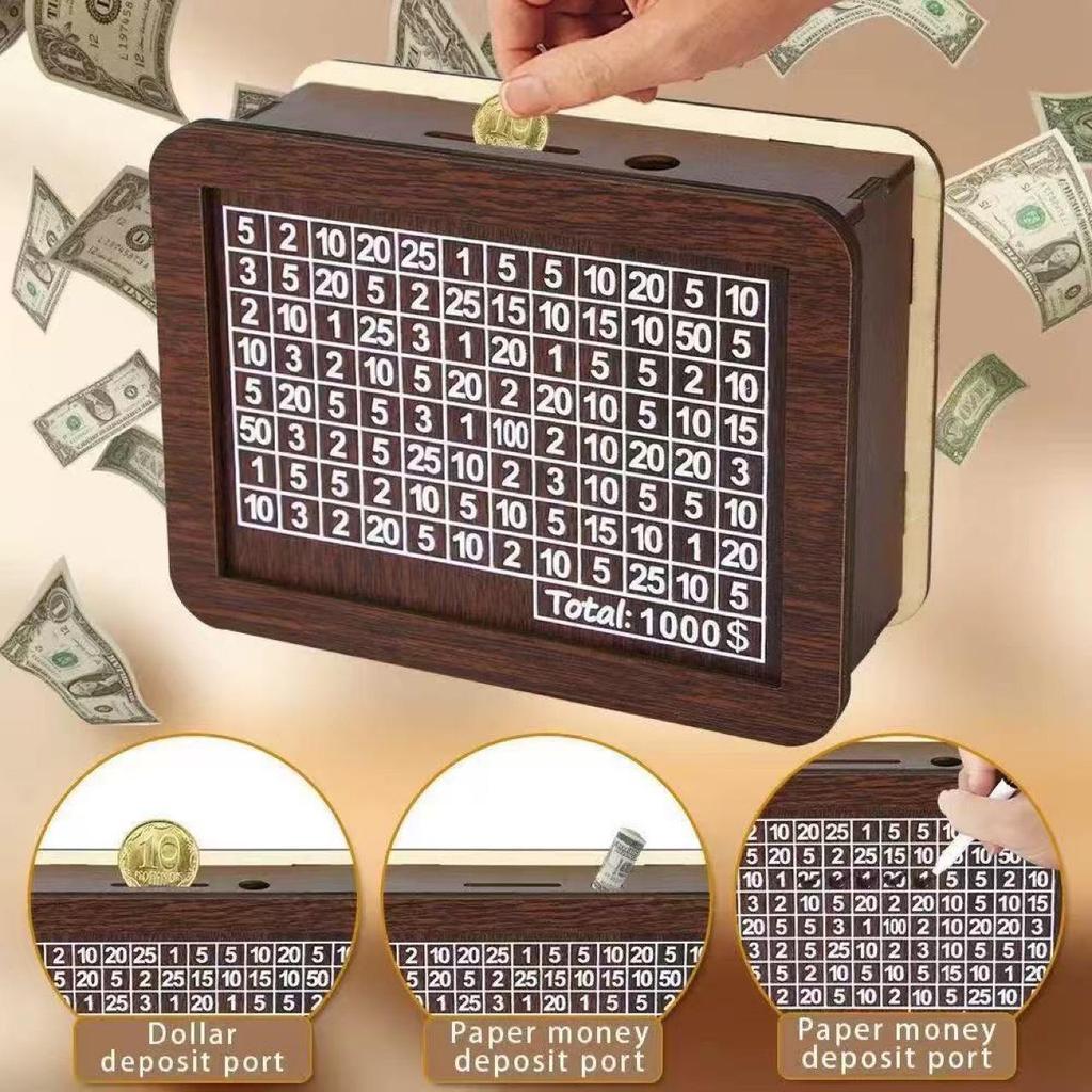 Decorative Wooden Piggy Bank: Stores Banknotes & Coins, Ideal for Digital Savings Plan