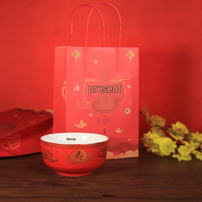 Centenarian Celebration Ceramic Gift Set: Chinese Style Longevity Bowl for Birthday Blessings