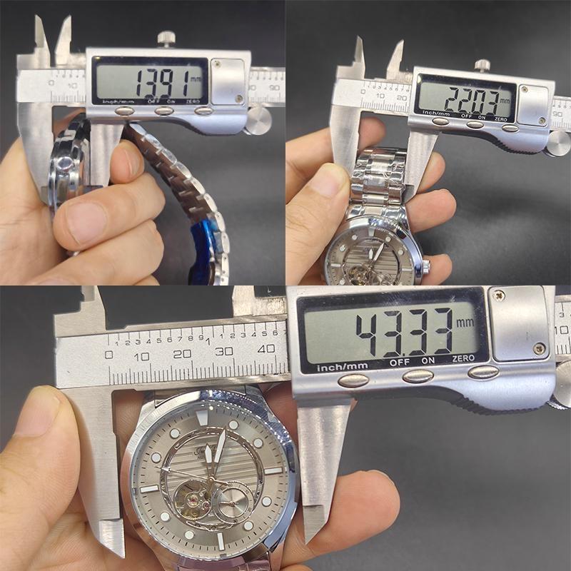 Mens Automatic Mechanical Watch Grey Skeleton Dial Luminous Hands Waterproof Business Wristwatch