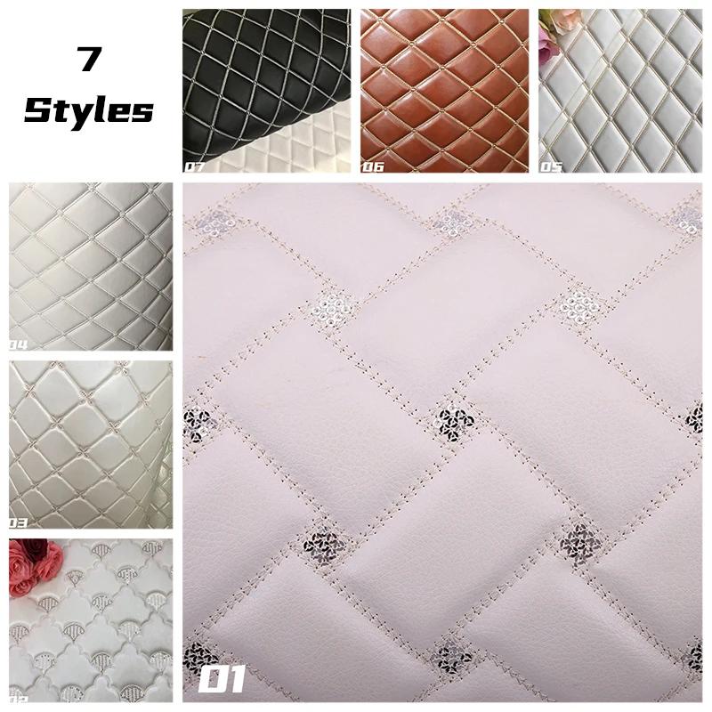 6mm Thick Sponge Quilted Faux Leather Fabric Embroidered Car Interior Material Embroidered Car Upholstery Trim Fabric 100x135cm