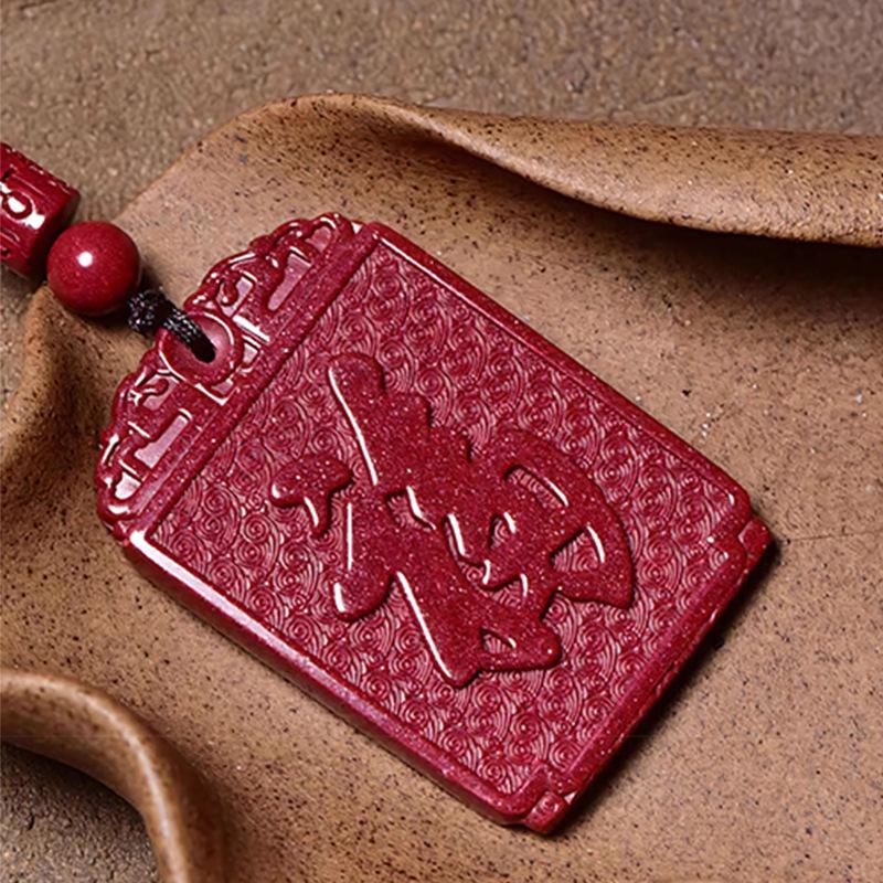 Zinnoberlila Goldsand Anhänger mit Fu-Zeichen - Unisex Halskette