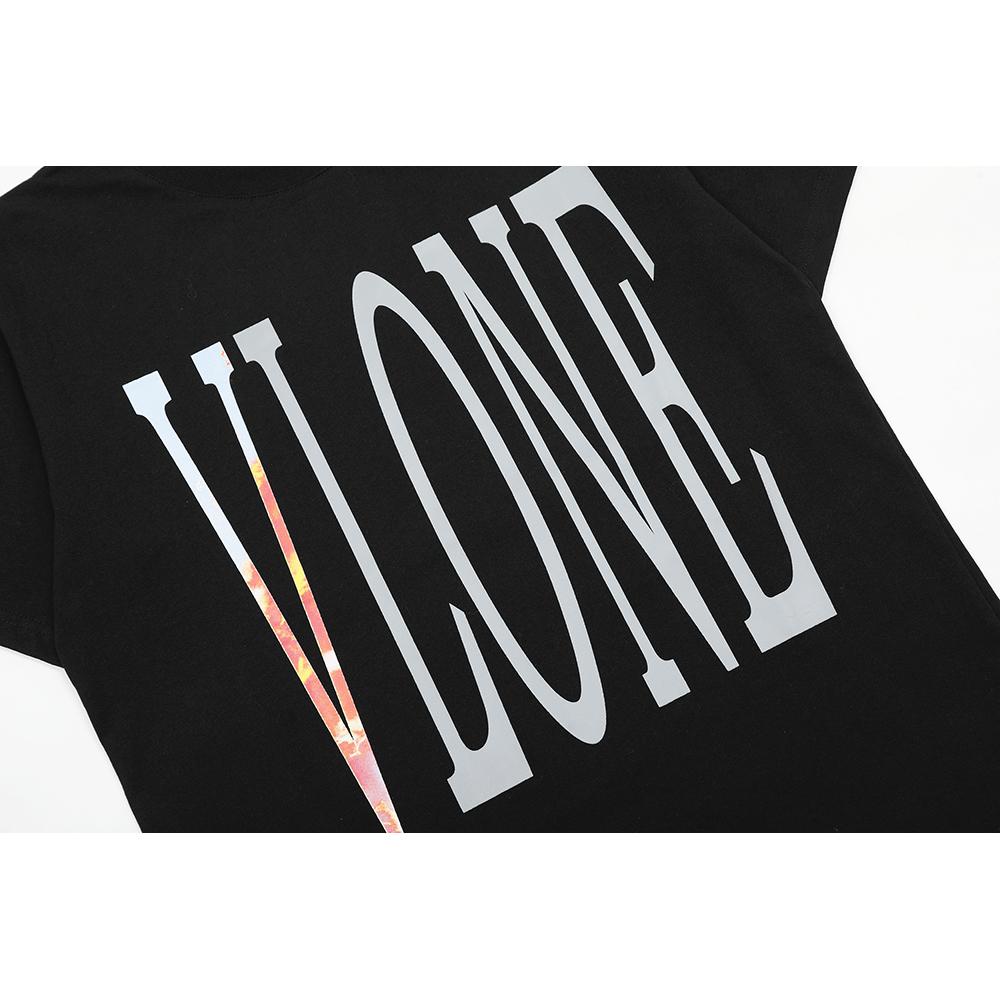 Vlone City Fire V Print Oversized T-shirt, Men's and Women's Casual Hip Hop Streetwear Short Sleeve Tee
