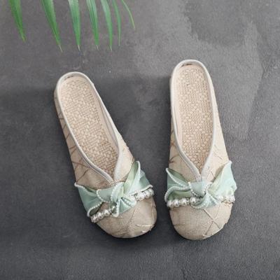 Sandals Linen Outside Shoes for Women Elegant and Fashionable Original Summer Woman Slippers Sale 2025 Luxury 39 Clappers Slides