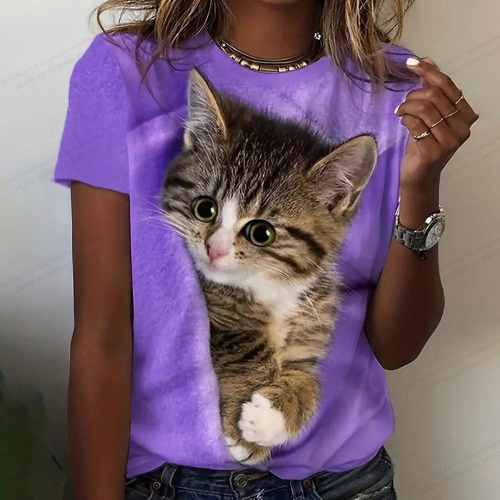 Cute Anime Cat 3d Print Women's T-shirts Funny Animal T Shirt Girls Streetwear Y2k Clothing Fashion Tops Woman