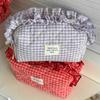 Plaid Pattern Ruffle Makeup Bag Large Capacity Toiletry Organizer Small Fresh Cosmetic Cases  Women