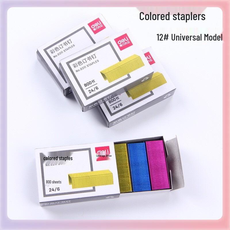 0211 Assorted Color Staples, No. 12 Standard, 4 Colors, 800 Pieces, 24/6 Stapler Pins