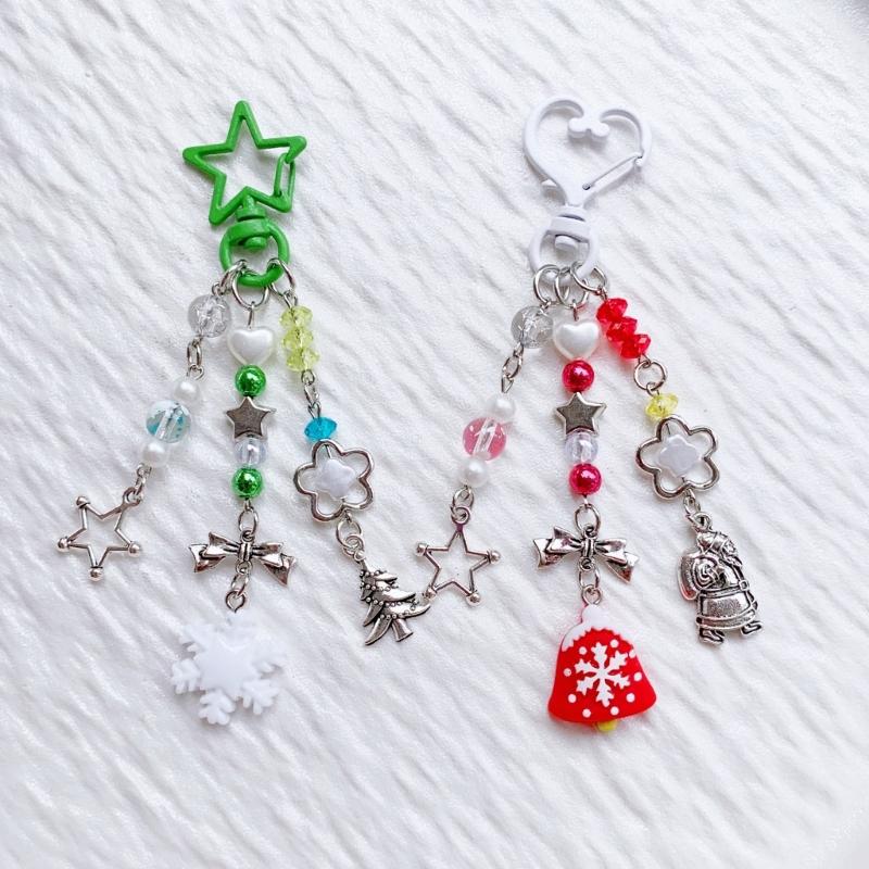 Bowknot Acrylic Phone Charm Straps Elegant Beaded Bowknot Phone Charm with Christmas Charm for Backpacks Purses