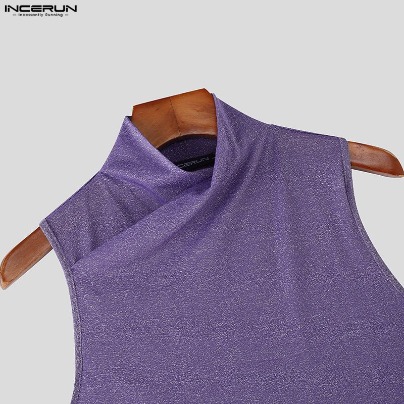 INCERUN Herren Hochgeschlossenes Ärmelloses Einfarbiges Glitzer Figurbetontes Lässiges Tanktop Weste