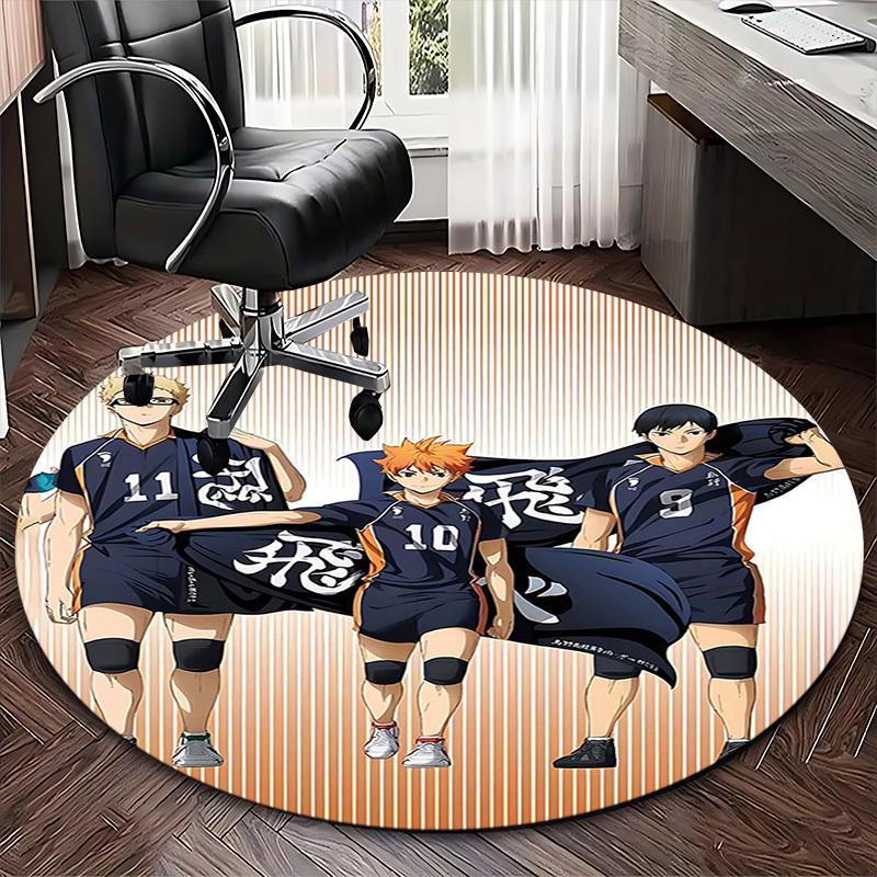 1pc Haikyuu! Karasuno High Volleyball Team Uniform Round Carpet, Office Chair Mat, NonSlip Rug for Home Decor, Gift, Office, Living Room