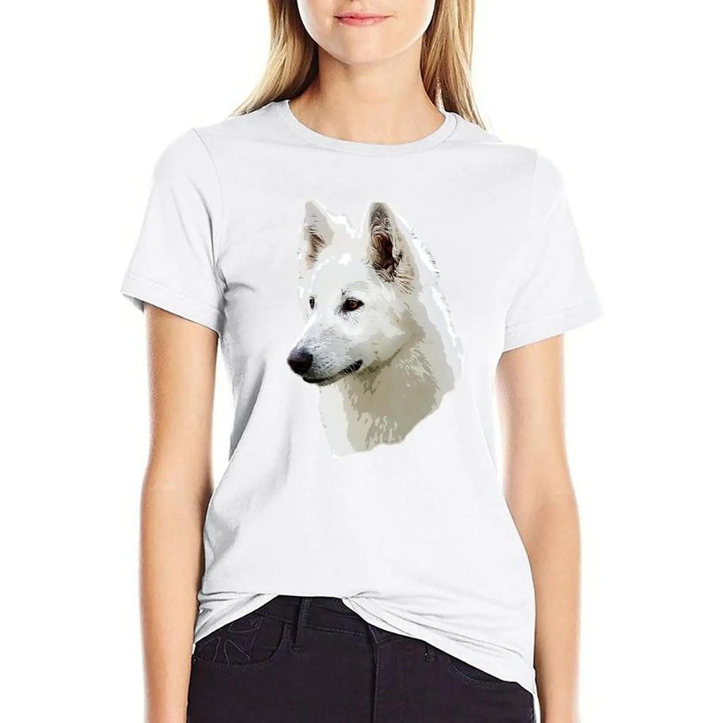 Weißer Schweizer Schäferhund Atemberaubendes Weißes Hunde-T-Shirt Niedliche Kleidung Ästhetische Kleidung Sommerkleidung für Frauen