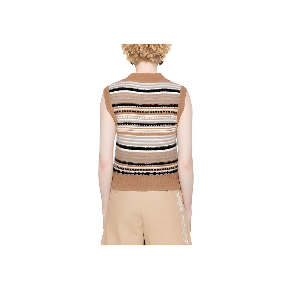 Ganni Knitted Striped V-Neck Sleeveless Vest Women tops Brown K2236-177
