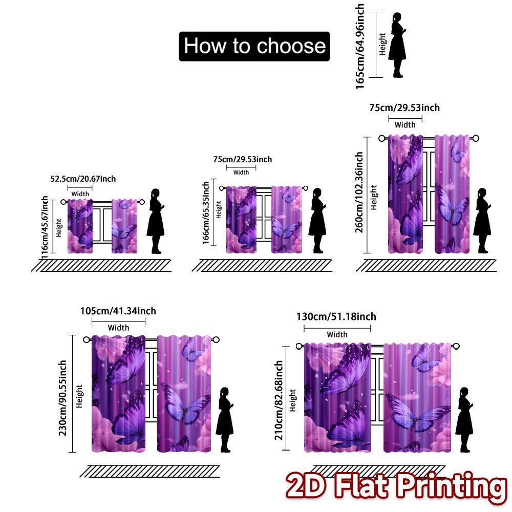 Set Of 2 Flat Printing Jit Curtains Without Rod Butterfly Veil Popular Drapes Durable Polyester Fabric Curtain