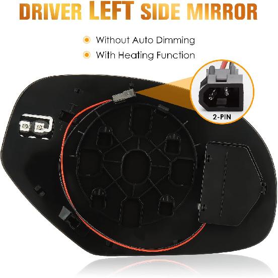 Driver Left Side Heated Mirror Glass Fits For 2007-2014 Cadillac Escalade Chevy Avalanche Silverado Suburban Tahoe GMC Sierra Yukon 1500 2500 2500HD
