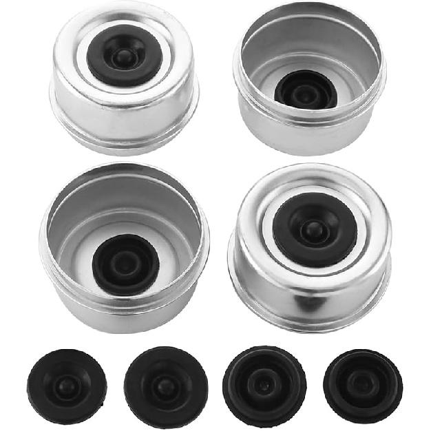 4 PCS 2.44'' Trailer Hub Dust Cap Trailer Axle Grease Cap With 8 Rubber Plugs, Steel Wheel Bearing Dust Caps Fit For Most Standard 5200 To 6000 Pound