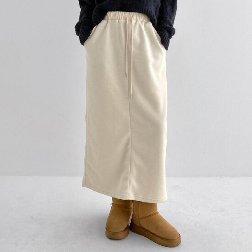 New Arrivals Open Run Back Slit Waistband Fleece Long Skirt Winter