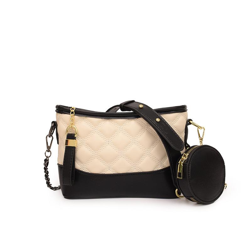 New Xiaoxiangfeng Women's Bag Trendy Rhombus Embroidery Thread Versatile Premium Chain Bucket Bag Shoulder Bag Messenger Bag