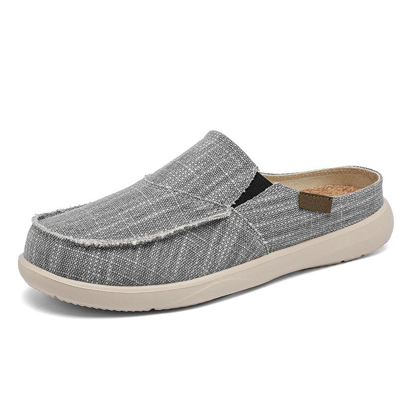 [Hot-selling] Men's Summer Half-drag Light and Breathable Slippers Wear Casual Large-size Canvas Shoes