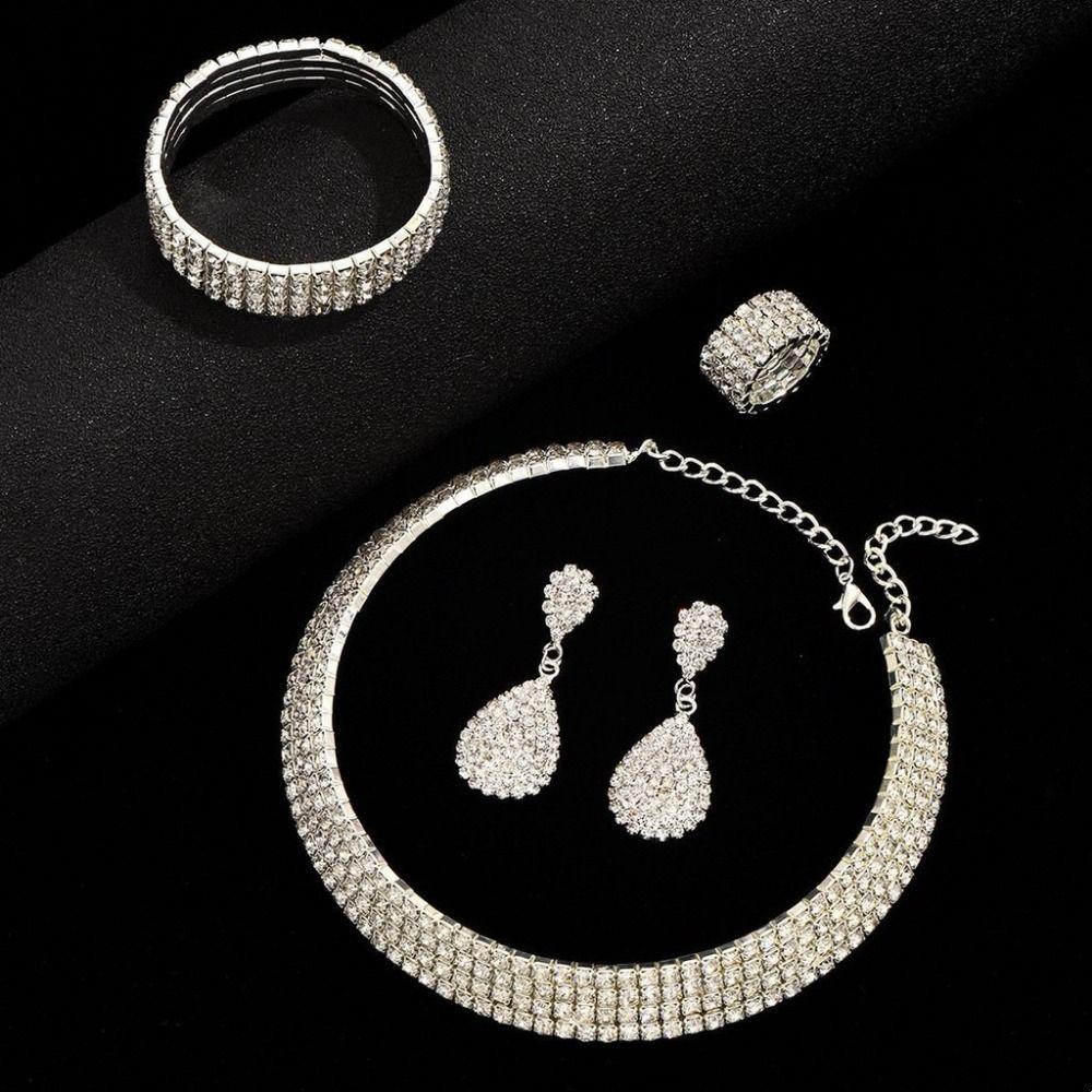 Shiny Bridal Jewelry Set Luxury Rhinestone Choker Necklace  Special Occasions